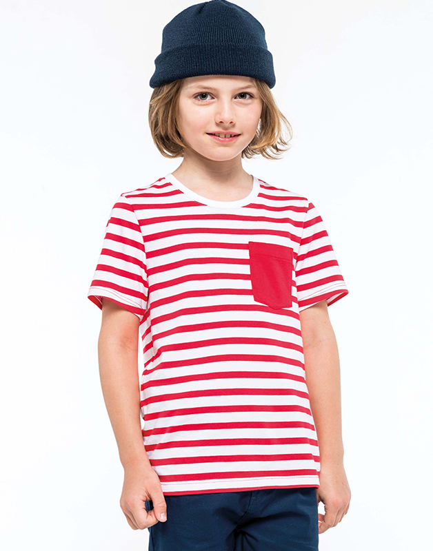 T-shirt rayé marin avec poche manches courtes enfant